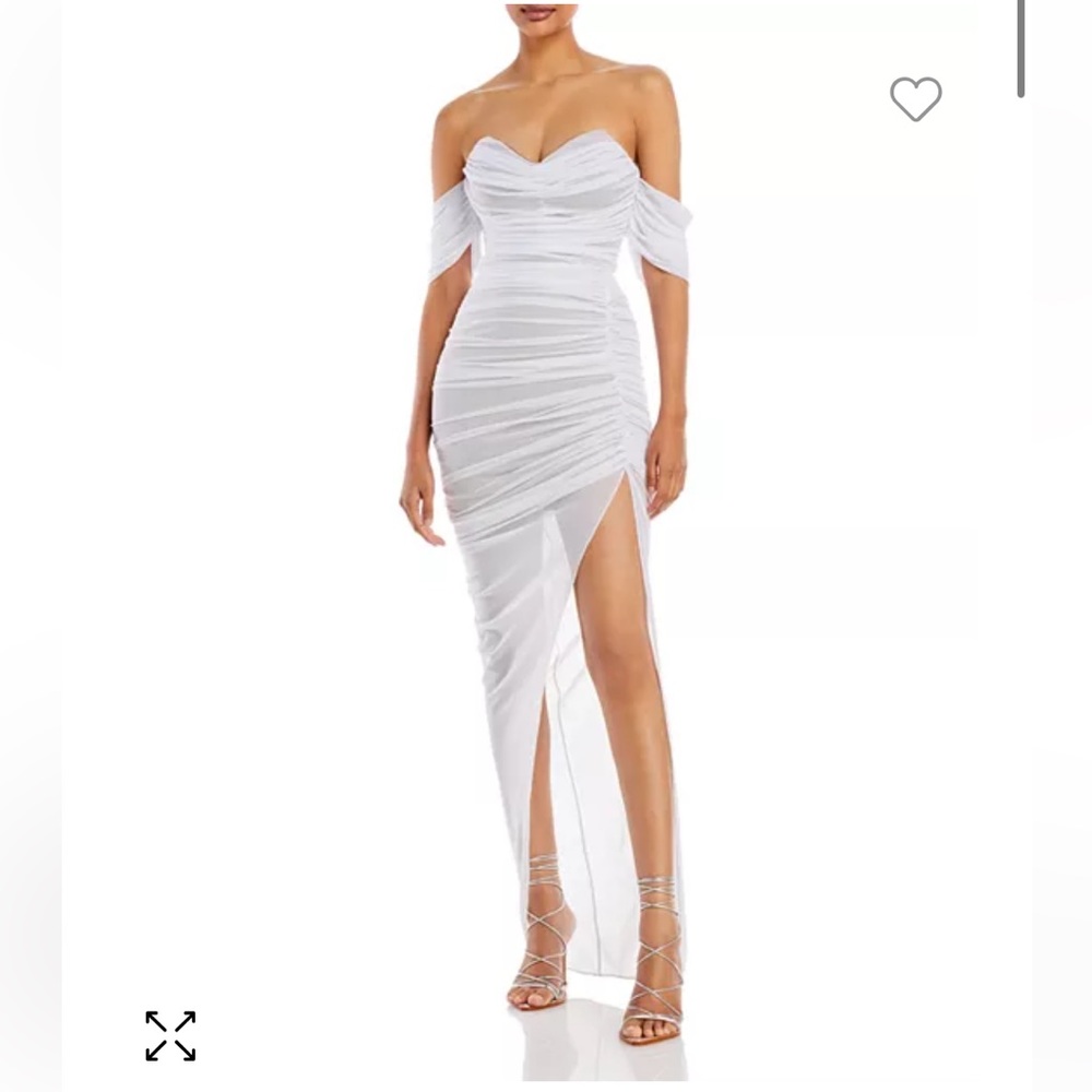 Nookie X Revolve White & Nude Dita Mesh Ruched Dress Gown M